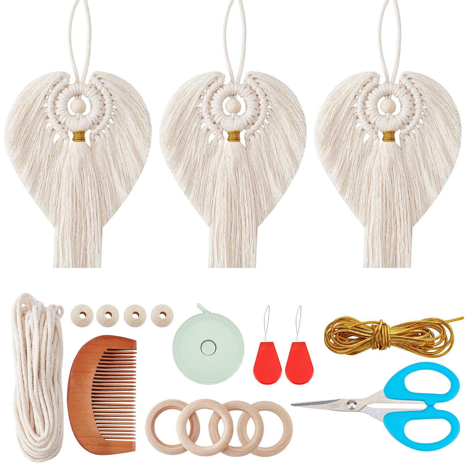 FREEBLOSS 3 Set Christmas Macrame Angel Kit Angel Hanging Ornament Boho Wall Hanging Decor Macrame Xmas Decorations Gift for Mom Friends