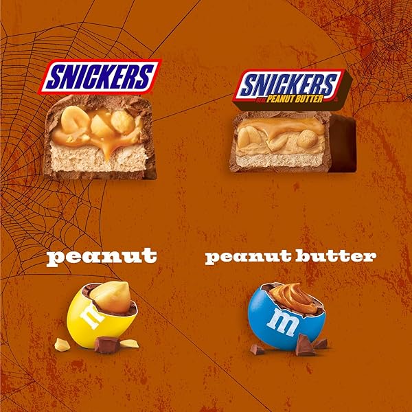M&M’S PEANUT, SNICKERS CRUNCHY & SNICKERS ORIGINAL FUN SIZE TRICK OR TREAT INDIVIDUALLY WRAPPED MILK CHOCOLATE HALLOWEEN CANDY VARIETY ASSORTMENT, 35 CT BULK BAG