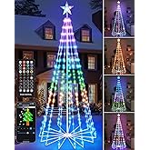 Brightever Smart Christmas Cone Tree, 7FT 295 LED Outdoor Christmas Tree Prelit with 16 Million RGB Light Show, APP/Remote Control Color Changing Music Sync Outdoor String Lights for Xmas Decorations