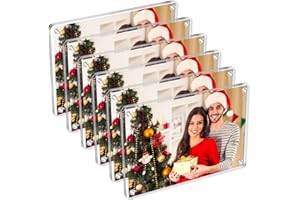JUOIFIP 6 Pack Magnetic Picture Frames for Refrigerator 4x6, Acrylic Fridge Magnet Frame, Stylish Clear Framless Photo Frame for Home, Office, School Locker Display