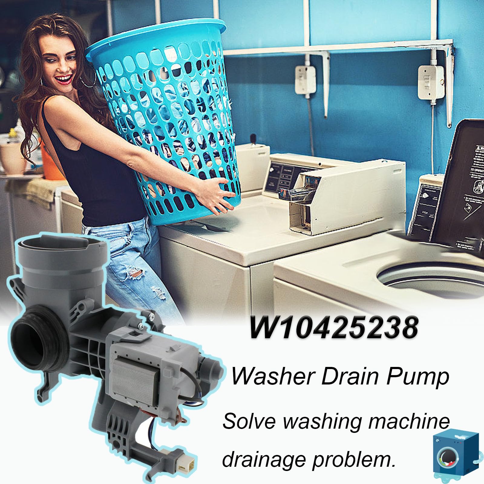 WPW10605427VR, W10425238 Washer Drain Pump Compatible with Whirlpool, Maytag WFW72HEDW0, WFW8540FW1, MHW3505FW1, 7MMHW5500FC0, WFW75HEFW0,MHW6000AG2, MHW4300DW0, WFW92HEFW, MHW5100DW0, 7MWFW81HEDW0