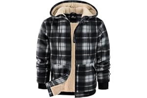 WENTTUO Mens Plaid Hoodies Winter Zip Up Fleece Jacket Sherpa Fleece Lined Warm Flannel Jacket Coat for Men
