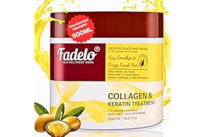 FADELO Collagen+Keratin Hair Mask for Damaged Hair-Deep Conditioning with Argan Oil and Vitamin E for Dry, Frizzy & Colored Hair - Hydrating Treatment For All Hair Types-Sulfate (500ml, Fresh)