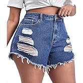 Mimmifib Plus Size Denim Shorts Women High Waisted Ripped Folded Hem Jean Shorts
