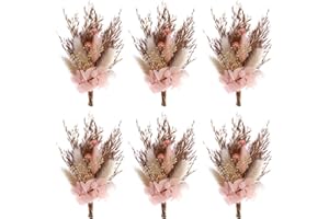 BONSION Mini Dried Flower Bouquet Set of 6, Boho Wedding Flower Bouquets, Bridesmaid Bouquet Proposal Box, Pampas Grass Bouquet, Boho Table Decor, Table Centerpieces (Pink-01)