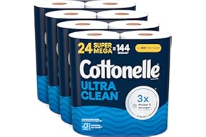 Cottonelle Ultra Clean Toilet Paper, 24 Super Mega Rolls (24 Super Mega Rolls = 144 Regular Rolls) (4 Packs of 6), 426 Sheets Per Roll, Packaging May Vary