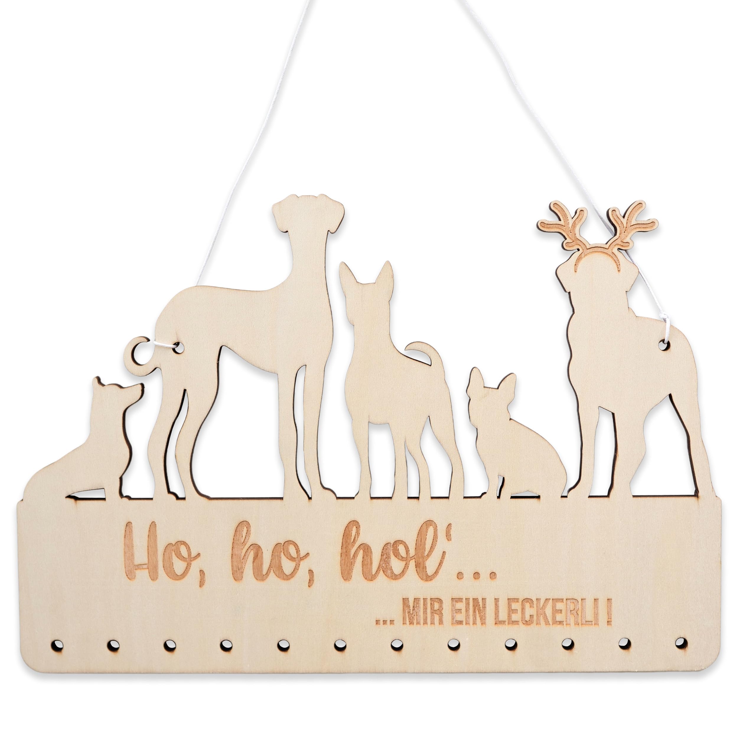 Papierdrachen Hanging for Advent Calendar Gifts – Made of Wood – in Natural Colours and Black – Calendar for DIY – Can be Combined with Fabric Bags and Wrapping Paper – Dog – Set 4
