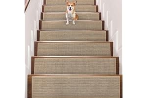 Seloom 9" x36" Stair Treads Non Slip Carpet for Wooden Steps Indoor, Peel and Stick Extra Wide Stair Tread Step Pads with Reusable Adhesive for Dogs Kids Elders, Machine Washable, 15 Pack, Beige