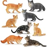 TOYMANY 8PCS Grey and Orange Cat Figurines, Realistic Small Kitten Figures Toy Set, Educational Toy Easter Eggs Cake Topper C