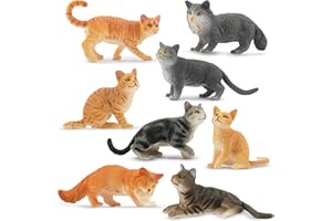 Toymany 8PCS Grey & Orange Cat Figurines Set, Realistic Cat Figures Kitten Toys, Cat Cake Toppers Christmas Birthday Gift for Kids Children