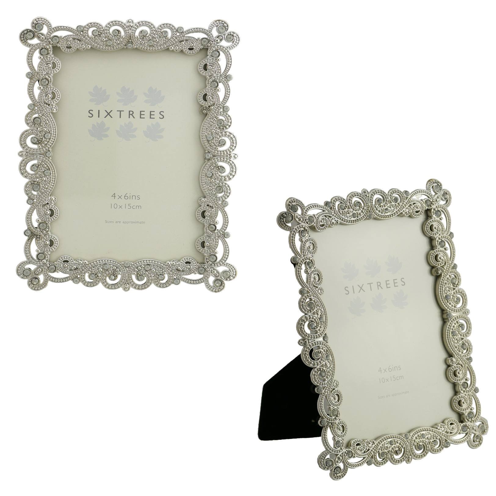 Sixtrees A TWINPACK of Antique Vintage and Shabby Chic Style silver metal photo frames with beads and crystals for a 6" x 4" (152 x 102mm) picture -Matilda