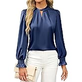 BMJL Womens Dressy Casual Blouse Black Long Sleeve Shirts Satin Silk Keyhole Business Work Tops Fall Outfits 2025