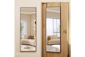 LVSOMT Wall Mounted Full Body Mirror, 47"x14" Full Length, Over The Door Hanging for Bedroom Living Room Locker Room, Aluminium Alloy Frame (Black)