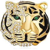 Medsor Tiger Head Brooch Pin Crystal Animal Pin Retro Tiger Head Badge Lapel Pin for Men Gift