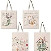Saintrygo 4 Pieces Canvas Flowers Bible Tote Bag Gift Beautiful Floral Aesthetic Reusable Tote Bag Grocery School Book Lover Makeup Pocket for Girls Women Teacher(Flower)