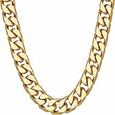 LIFETIME JEWELRY Miami Gold Cuban Link Chain for Men - Square Cut 24K Gold Plated Curb Chain - Lifetime Replacement - Durable Clasp (5mm & 9.5mm)