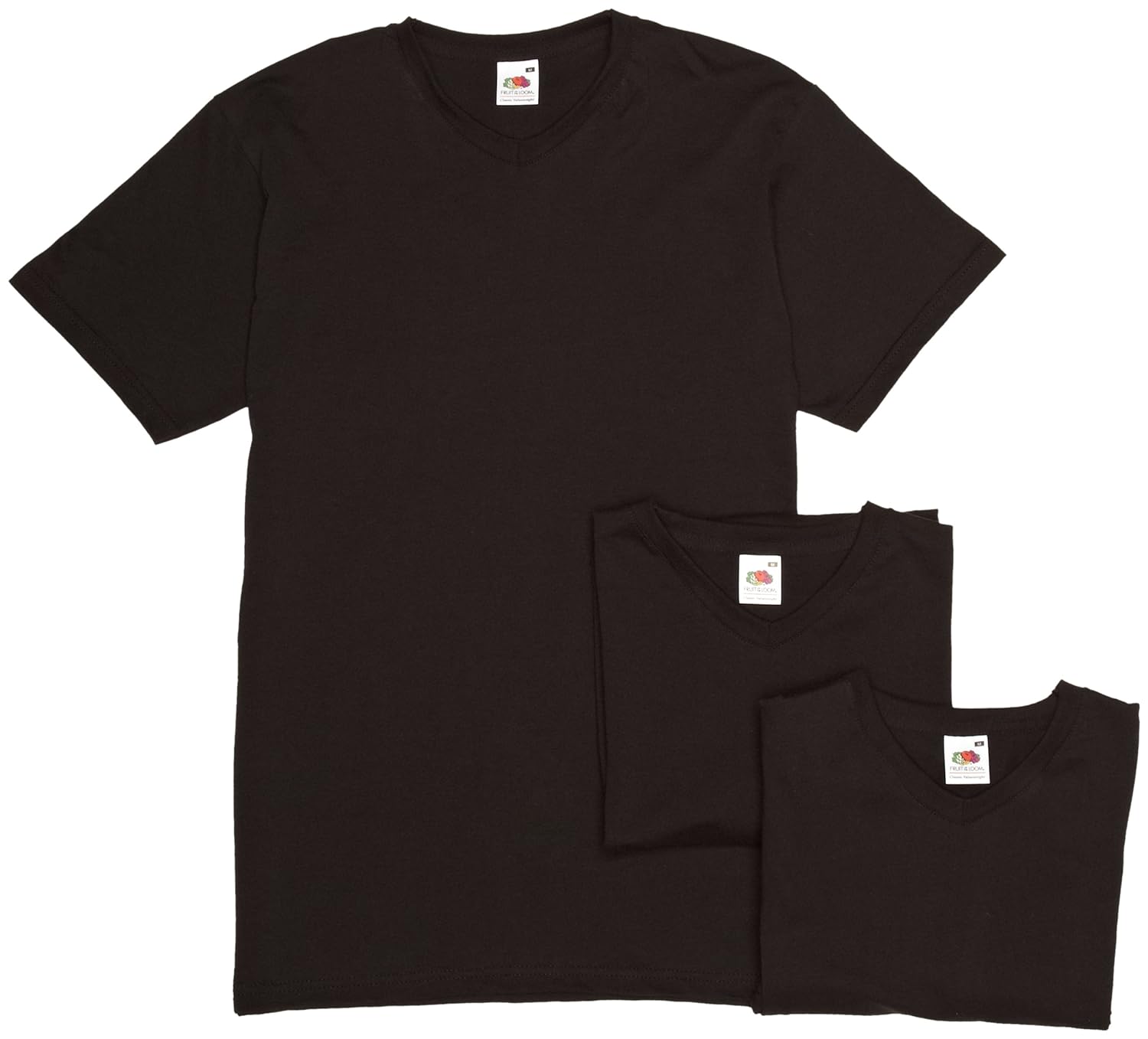Fruit of the Loom Men's 3 Pack V-Neck Short Sleeve T-Shirt, Black ...