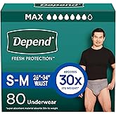 Depend Fresh Protection Adult Diapers, Incontinence Underwear for Men, Disposable, Maximum, Small/Medium, Grey, 80 Count (2 Packs of 40), Packaging May Vary