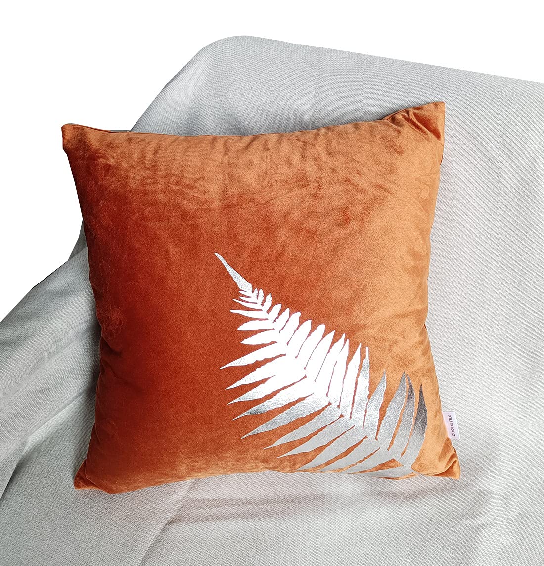 ZUODUTEX Silver Foil Printing Plant Leaves Orange Velvet Cushion Protector 18 x 18 Inches Festival Sofa Pillow Cover Gift Cushion Covers for Sofa Car Home Decor 45 x 45 Cm 1 Piece Cover