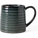 TaoTaojarvie Ceramic Coffee mugs, 21 oz, Extra Large Mugs, Big Tea Cup, Large Handle, Pottery Mug, Big Belly, Transmutation Glaze,Wide Bottom, stripe pattern, Microwave & Dishwasher Safe. (Dark Green)