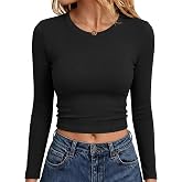 ANRABESS Crop Top Long Sleeve Shirts for Women | Ribbed Slim Fitted Basic Tee, Soft Crew Neck T Shirts, Fall Fashion Outfits,