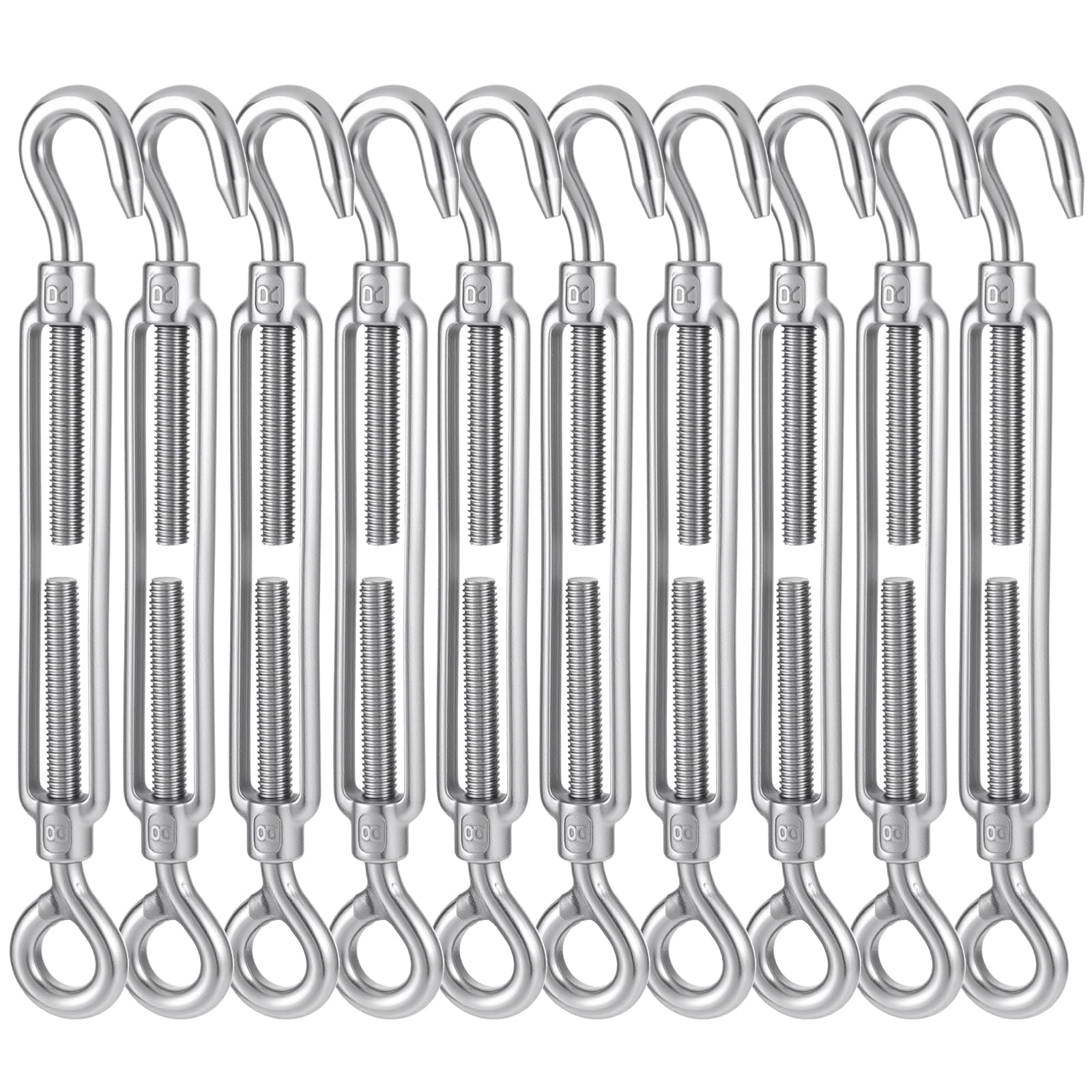 Photo 1 of MBAIYO 10 Pack M8 Turnbuckle Hook and Eye, 304 Stainless Steel Heavy Duty Turnbuckles for Cables Wire Adjustable Turn Buckle Tensioner Kit for Sun Shade Sail Hardware Wire Tightening Cable Railing