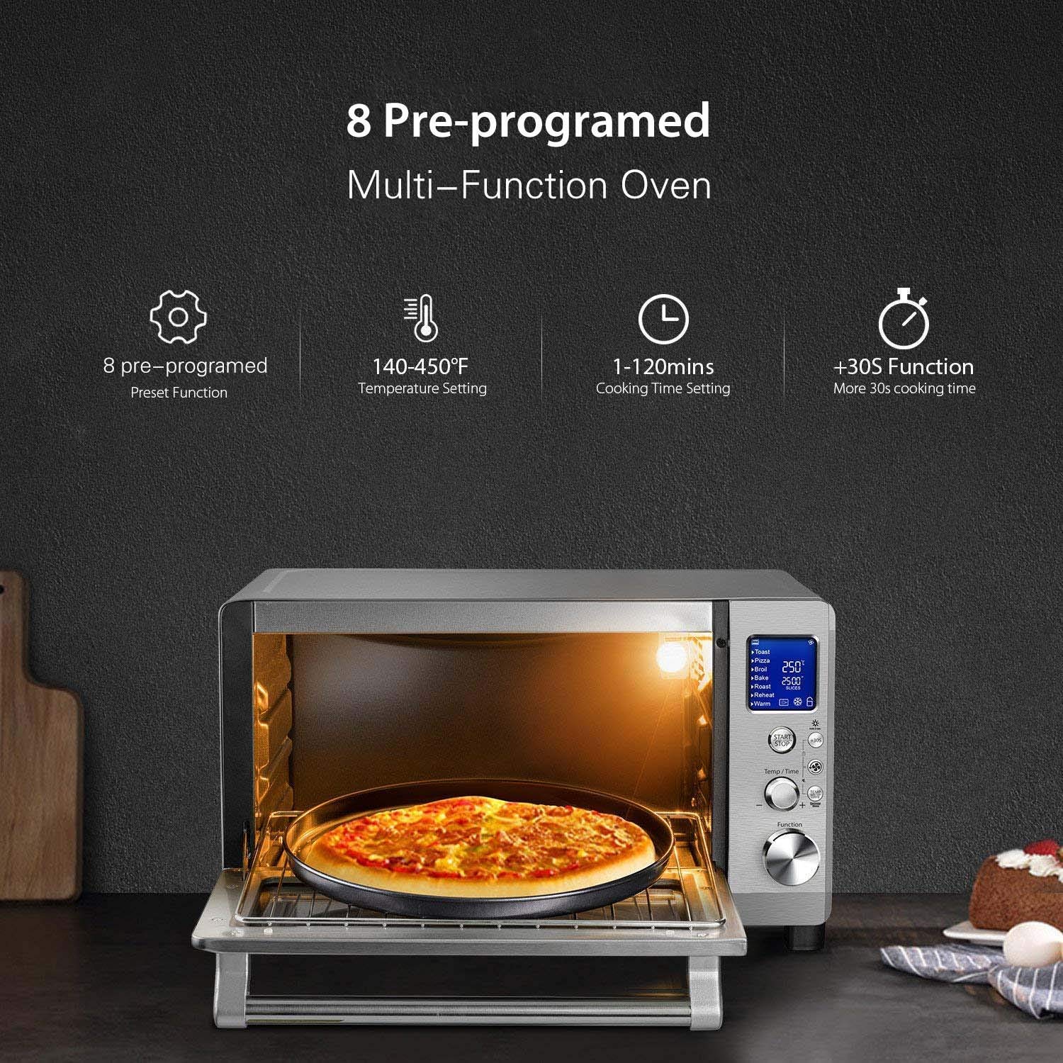 Willsence Toaster Oven Convection Countertop Oven Stainless Steel 4 Slice Digital LCD Display