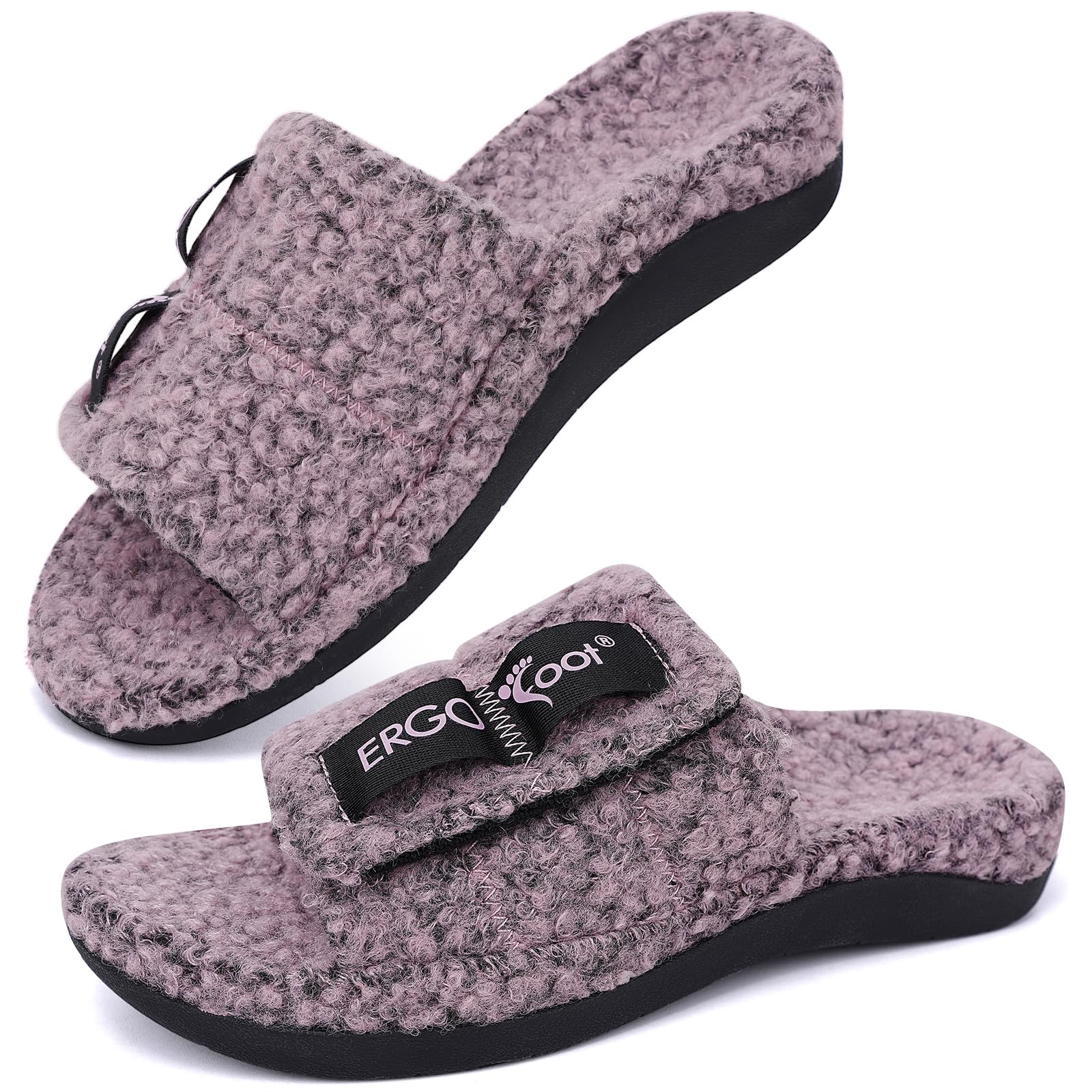 ERGOfoot Fuzzy House Slippers with Arch Support for