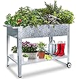 FOYUEE Raised Planter Box with Legs Outdoor Standing Elevated Garden Bed On Wheels for Vegetables Herb Patio Apartment, Galvanized