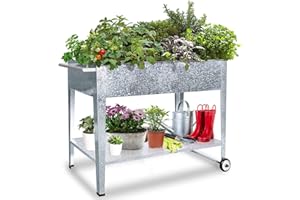 FOYUEE Raised Planter Box with Legs Outdoor Standing Elevated Garden Bed On Wheels for Vegetables Herb Patio Apartment, Galvanized