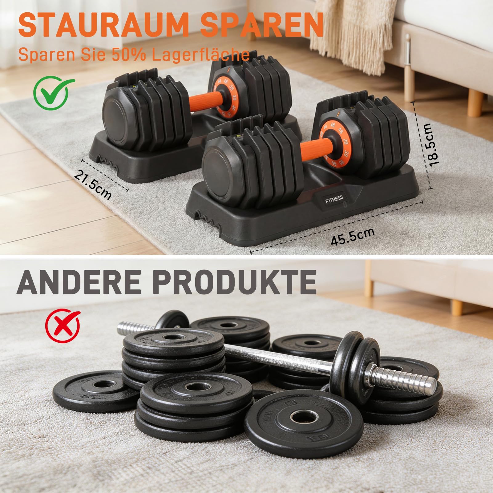 HAUSPROFI Verstellbare Hanteln 55 lbs (24,95kg)-Paar, Hanteln Set 10 in 1 Gewichtsstufen, Kurzhanteln Verstellbar Platzsparend mit rutschfestem Griff für Fortgeschrittene Krafttraining Fitnessstudio 5