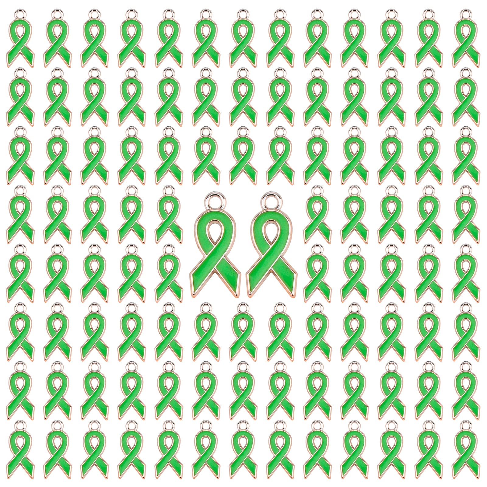 WANDIC Ribbon Pendants, Domestic Violence, Lupus, Alzheimers, Pancreatic Cancer Awareness Alloy Awareness Ribbon Charms for Jewelry Making (Green, 100Pcs)