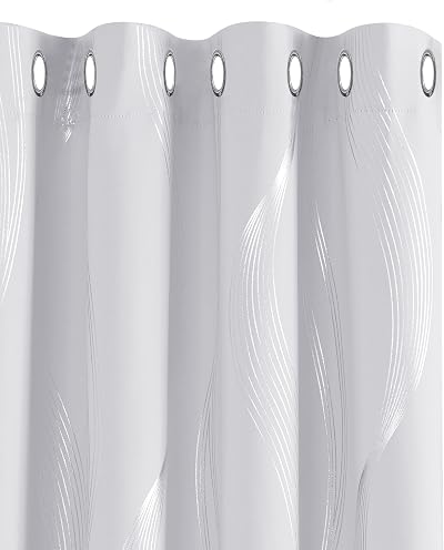 Deconovo Blackout Curtains 55 x 71 Inch Silver Grey Two Panels Wave Foil Design