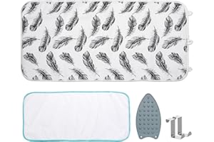 SEIRITEX Ironing Mat, Portable Ironing Pad 39.4 x 18.9 inch Table Top Iron Board 5 in 1 Travel Ironing Blanket for Washer, Dryer, Counter top, Black Feather
