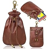 CHULEAG Vintage Medieval Drawstring Belt Pouch, FULL-GRAIN Leather, handmade, portable coin&dice purse with keychain. (Big)