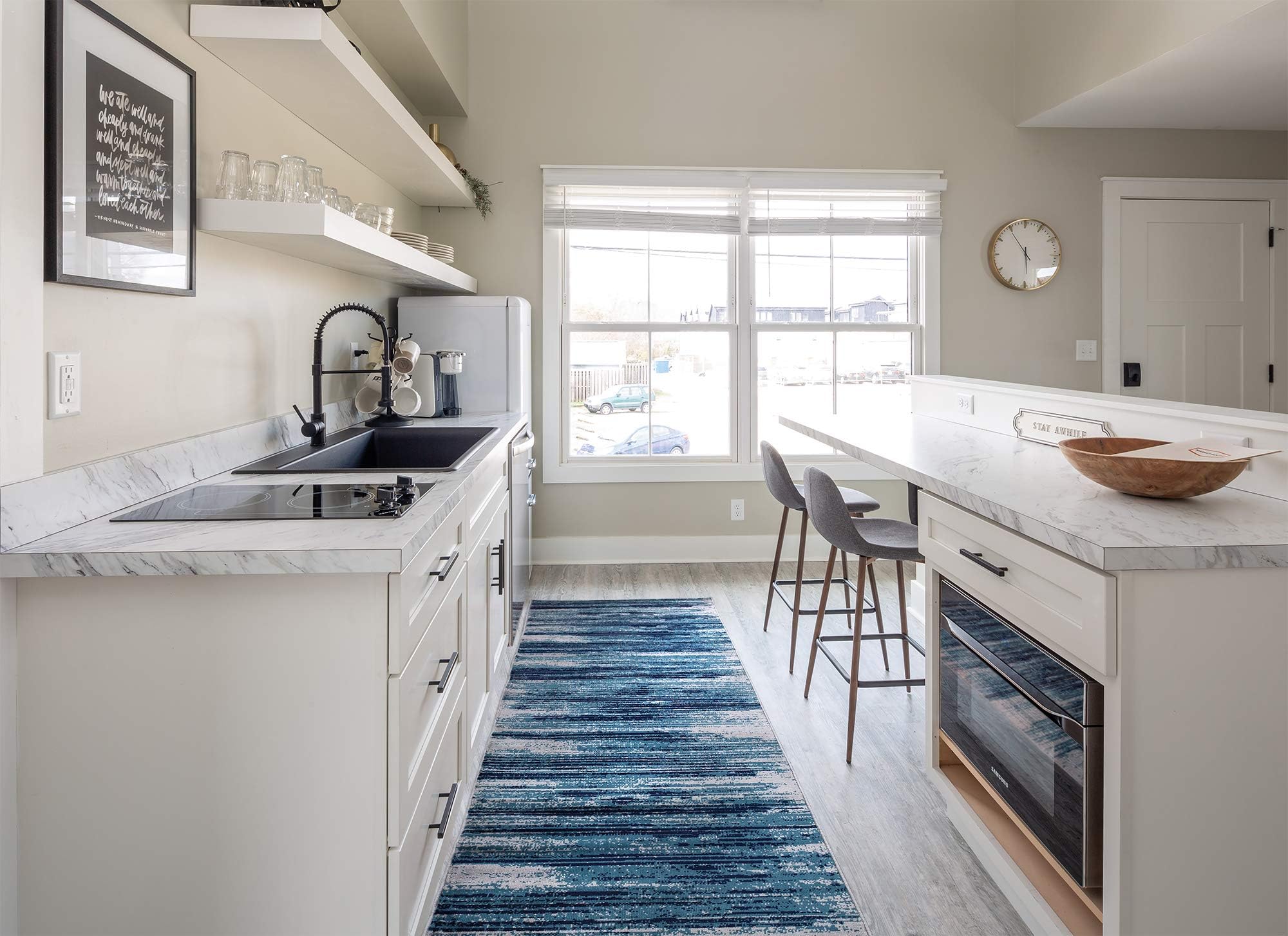 Diagona Modern Stripes 3X10 Area Rug Runner, 31" W x 118" L, Teal/Navy/Gray