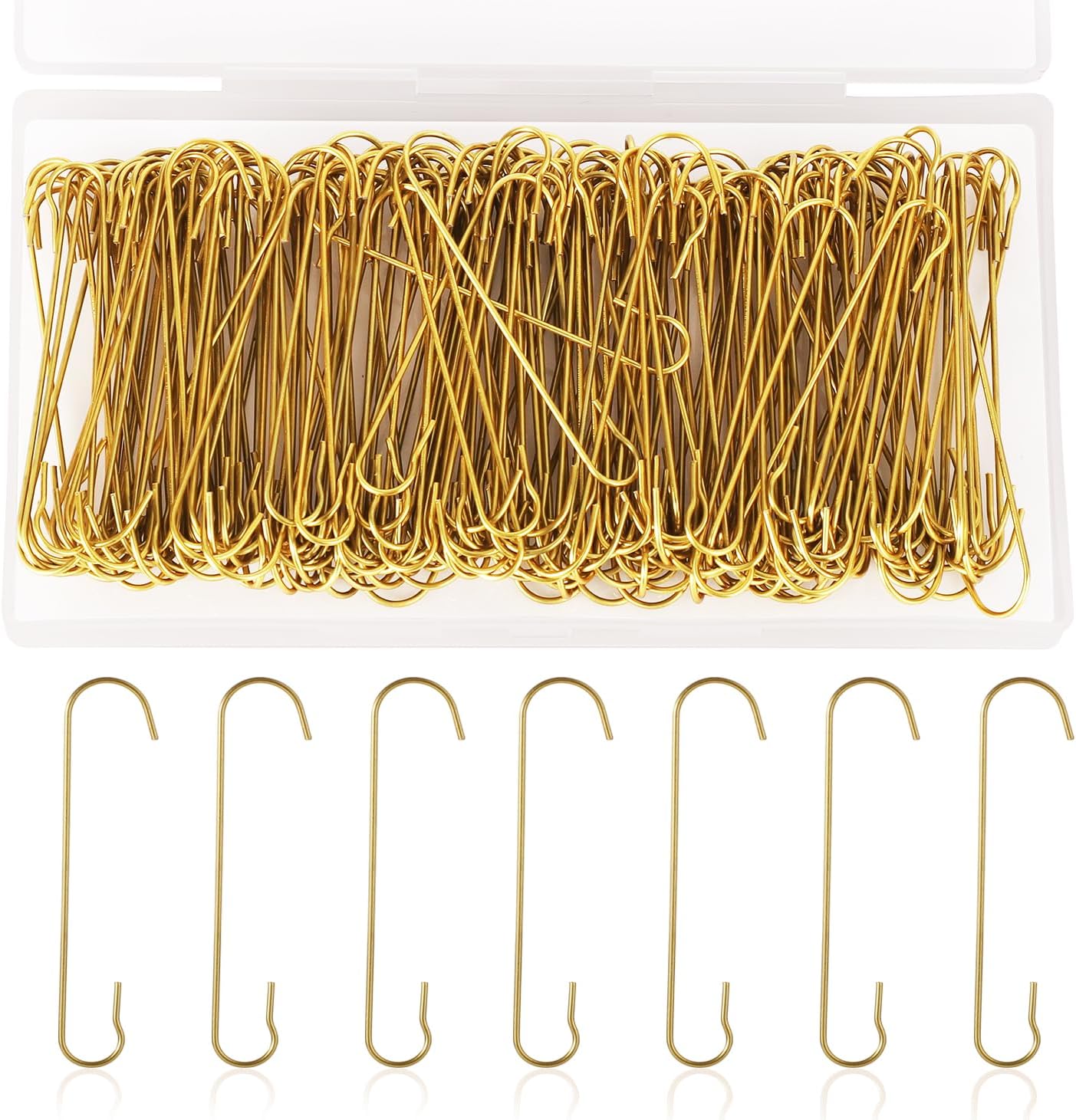 Ornament Hooks - 200pcs Christmas Ornament Hooks, 2.4x0.5 inch C Shaped Christmas Tree Ornament Hooks with Storage Box Bendable Metal Hooks Ornament Hangers Hooks for Christmas Decoration (Gold)