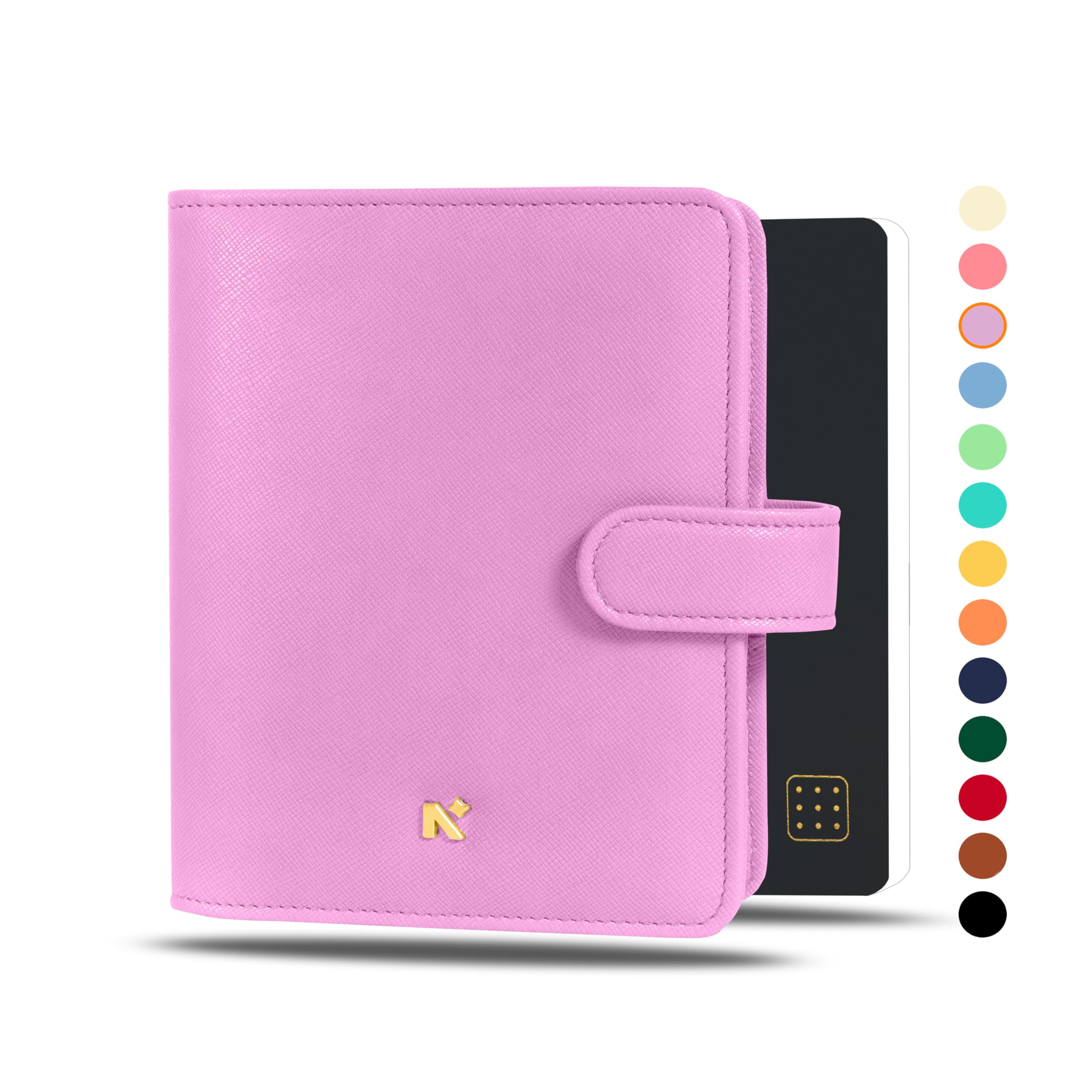 NEORAH -A6 Notebook SLEEVE with SNAP Button + Dotgrid JOURNAL | Faux Leather Sleeve| 2 Front 1 Back compartment | 4 Card Slots |Gift Box— Fits any A6 Softcover Hobonichi Notebook Planner -LAVENDER — image 1