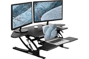 VIVO 43 inch Corner Height Adjustable Cubicle Stand Up Desk Converter, V Series, Quick Sit to Stand Tabletop Dual Monitor Riser Workstation, Black, DESK-V000VC