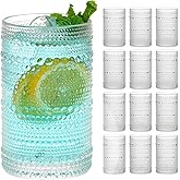 Moretoes Hobnail Drinking Glasses Set of 12,12 Oz Highball Glasses Clear Embossed Boho Water Glass Cups Kitchen Bar Tumbler Glassware Set for Whiskey, Beer, Juice, Milk and Various Mixed Drinks