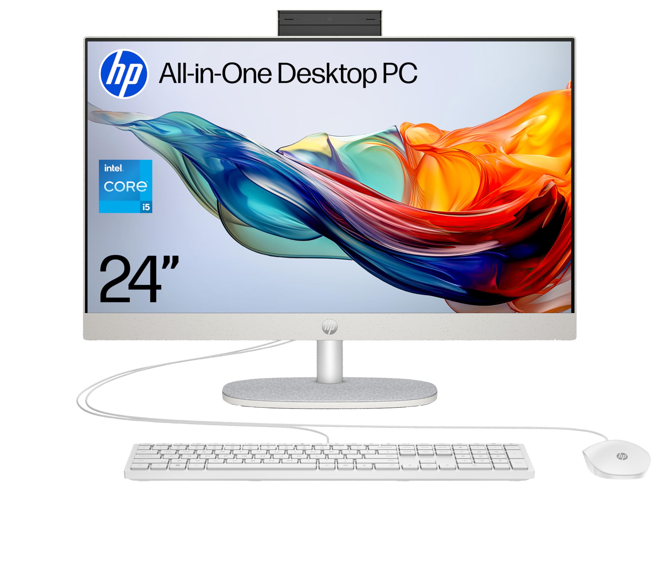 HP 24” All-in-One Desktop PC | Intel® Core™ i5 i5-1335U Processor | 8 GB RAM | 512 GB SSD | Intel Iris Xe Graphics | FHD Display | Windows 11 Home | Dual Speakers | Shell White | 24-cr0047sa