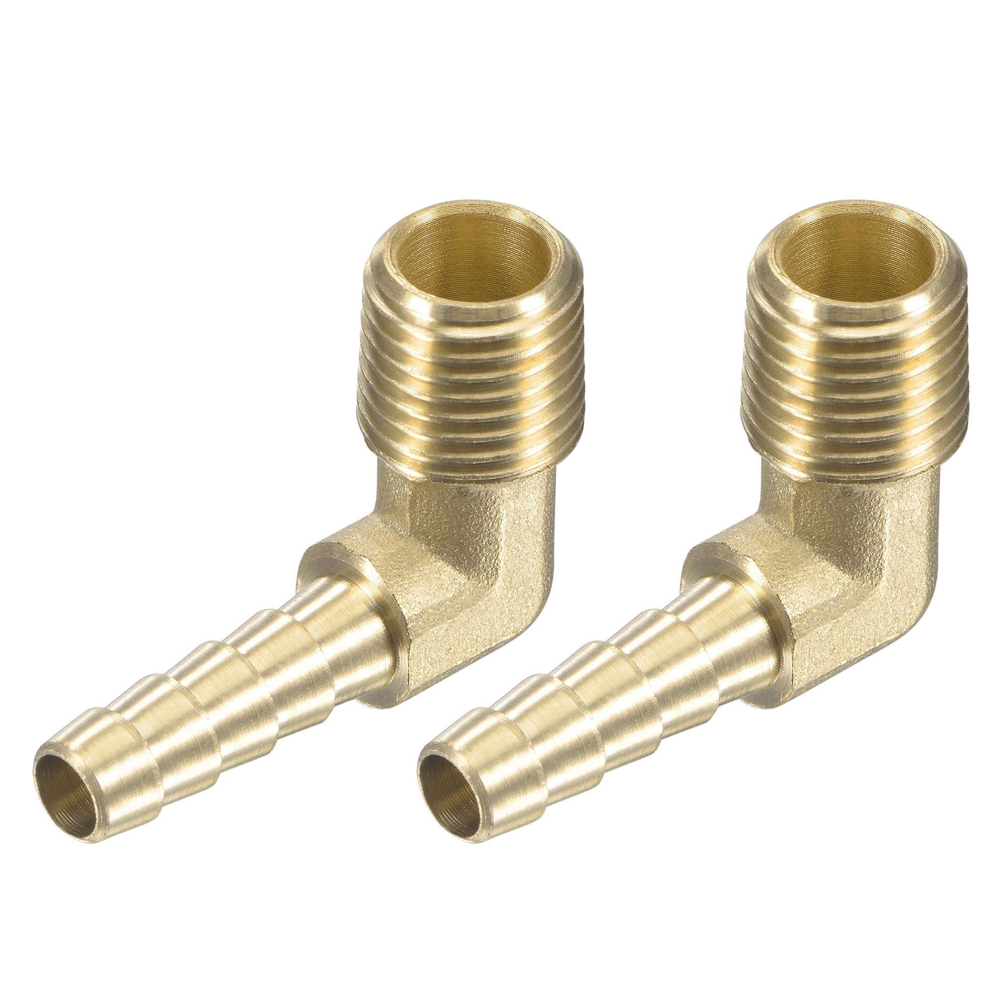 sourcing map Brass Hose Barb Fitting Elbow 1/4 Inch x 1/4 NPT Male Thread Right Angle Pipe Connector, Pack of 2