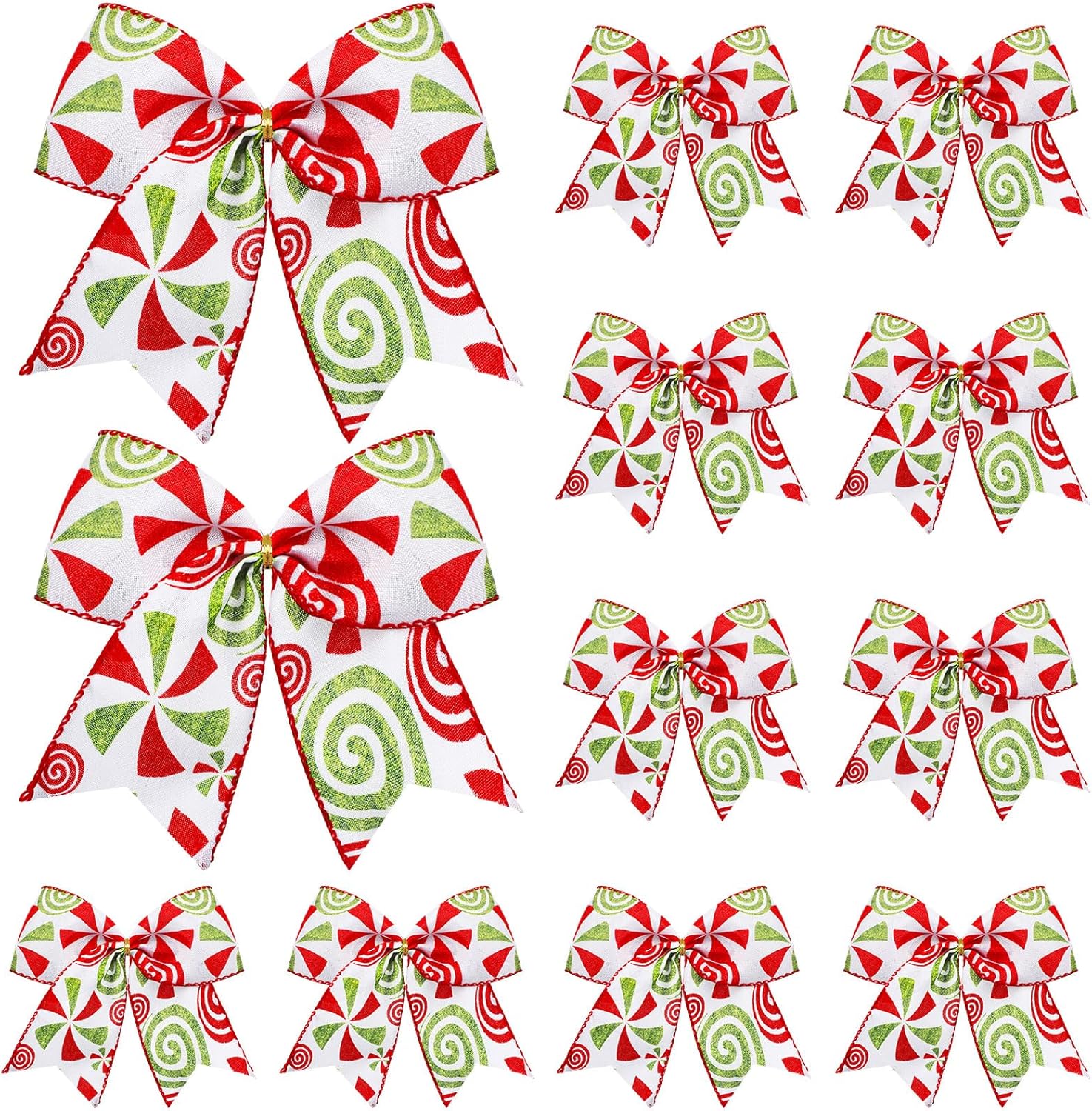 Bows & Ribbons - Seematn 12 Pcs Christmas Candy Bows 6 Inch Red Green Candy Bows Xmas Tie Bows Wreaths Ornaments Garland Ribbon DIY Crafts for Christmas Tree Home Wedding Indoor Outdoor Party Decor (Classic)
