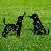PokShow Decorative Garden Stakes - 2 Pack 15" Rust-Resistant Metal Dog Silhouette Outdoor Decor, Corten Steel Puppy Yard Art with Easy Installation for Gardens, Patios & Walkways (Black Lab Design)