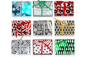 Iconikal 9-Pack Christmas Holiday Foil Embossed Gift Card Holder Boxes with Ribbons Cash Money Presents