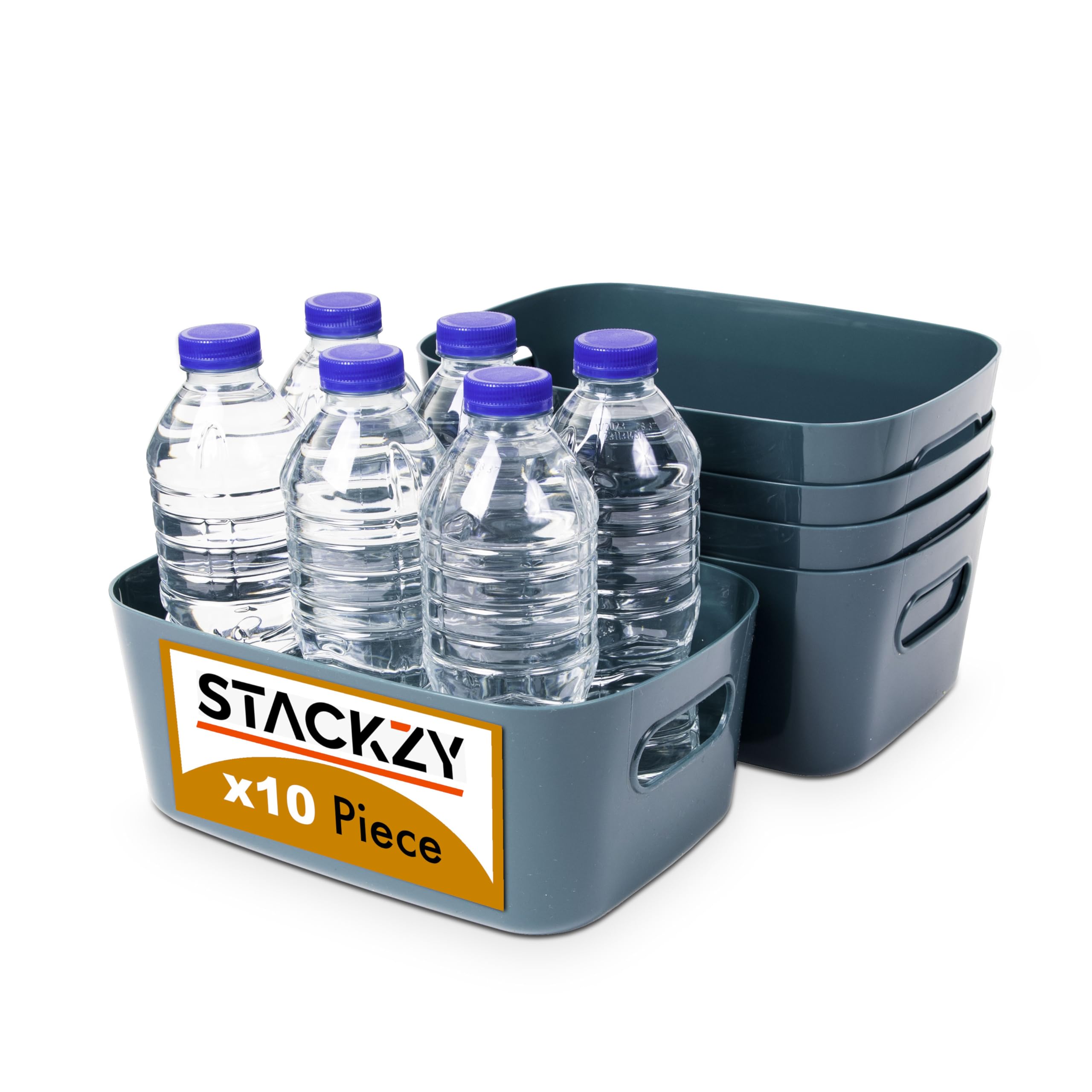 Under Sink Storage Boxes – Strong Storage Baskets with Handles – Home, Kitchen and Bathroom Organiser – Rectangular Multi Use Storage Boxes –– Stackable Pantry Basket – Blue, 10pcs – by Stackzy