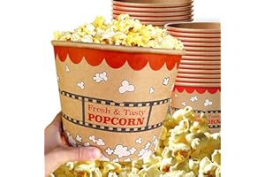 CUSINIUM [85 oz] 25-pack Kraft Popcorn Buckets - Large Popcorn Tubs