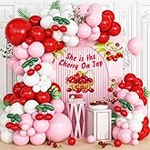 Cherry Balloon Garland Arch Kit, Red Pink White Green Long Balloons for Girls Birthday She is Cherry on Top Baby Shower Wedding Bridal Party Decorations