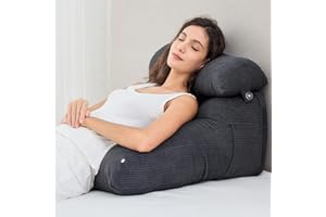 Sasttie Wedge Pillow Set, 2PCS Reading Pillow for Sitting, Bed Wedge Pillow Headborad for Sleeping, After Surgery, Acid Reflux, Leg and Back Support, with Neck Cushion, 23"x11.5"x23", Dark Grey