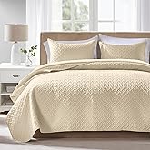 FLYMME Queen Quilt Bedding Set Beige Lightweight Bedspreads Full Size,Soft Microfiber Bed Coverlet for All Season (1 Quilt, 2 Shams)